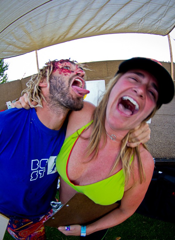 Event winner Grom Gormley tries to give KB4C founder Tonia Farman a pie-flavored kiss.