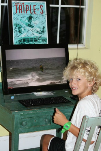 Evan's training continues at night with feedback from Kiteboard Coach. Photo Kevin Drye