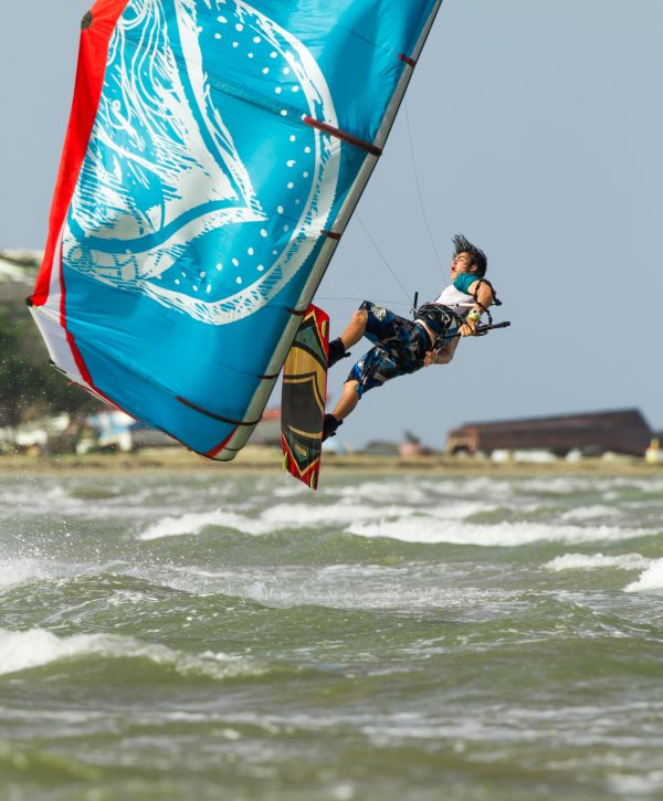 Kite height is a consideration in freestyle judging. In this image, Christophe Tack stomped a back mobe with Toby shooting downwind with a 500mm lens. This tells you the kite is about as low as it gets.